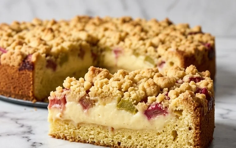 Omas Rhabarberkuchen: Pudding & Streusel (wie früher)